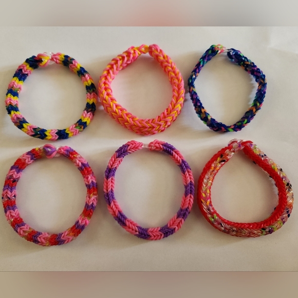 Handmade Pink and Purple Rainbow Loom Bracelet Set - Picture 2 of 5
